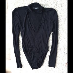 Black choker neck v neck bodysuit